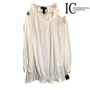 International Concepts Women's Crew Neck‎ Long Sleeves Chic Cold Shoulder top